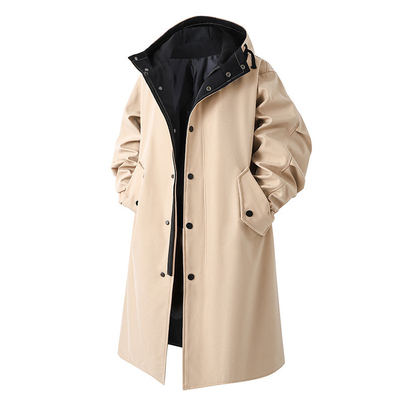 Men's Solid Color Large Size Casual Mid-length Trench Coat