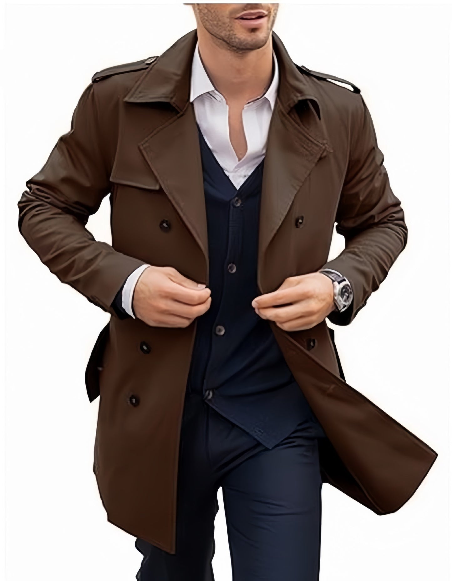 Men's Coat Mid-length Double Breasted European And American