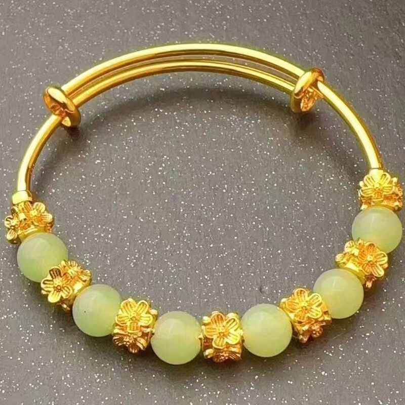 Brass Gold-plated Chalcedony Flower Pull Bracelet Hand Accessory Ancient Style Women's Light Luxury Versatile High-end Feeling Bracelet