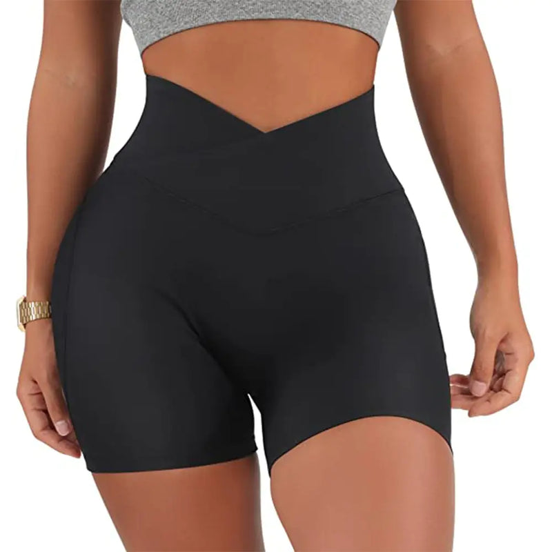 Sports Shorts Women High Waist Workout Seamless Fitness Yoga Shorts Scrunch Butt Gym Leggings Cross Waist Pocket Yoga Pants