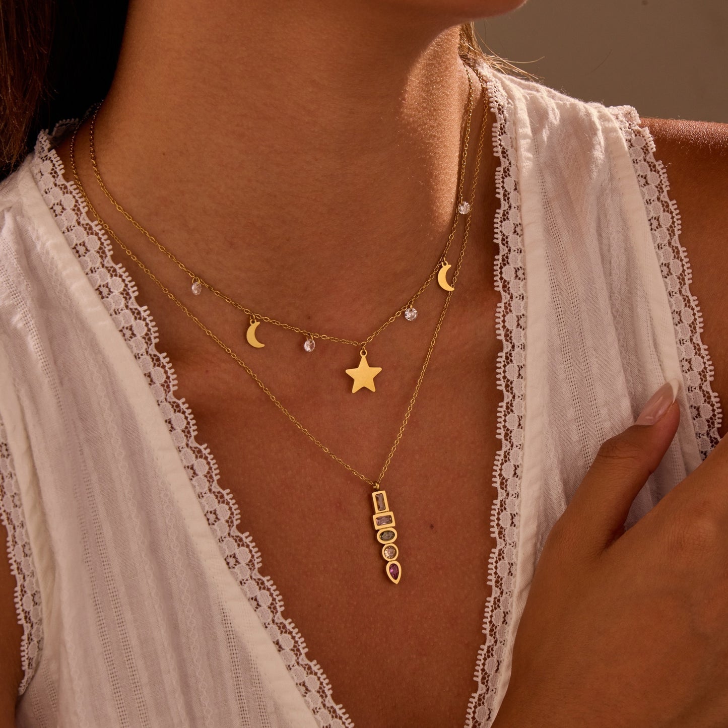 European And American Fashion Special-interest Color Zircon Star Pendant Stainless Steel Necklace