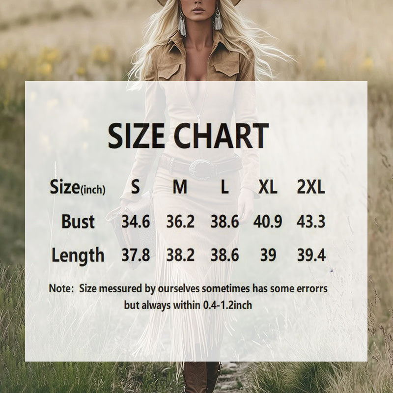 Women's Western Style Zip-Front Dress Solid Color Lapel Long Sleeve Bodycon Midi Dress With Fringe Hem  Belt Not Included