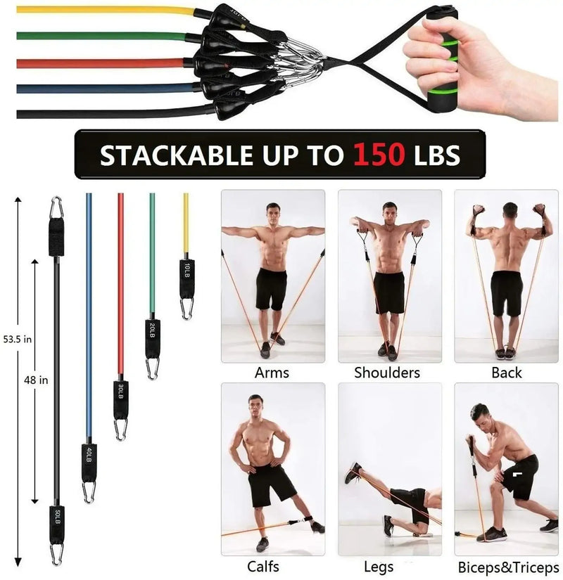 150 lbs Fitness Resistance Bands with Door Anchor: Muscle Training Elastic Pull Rope