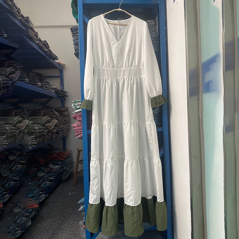 Women's Long Sleeve Maxi Dress V Neck Flowy Swing Ruffle Tiered Fall Casual Dresses