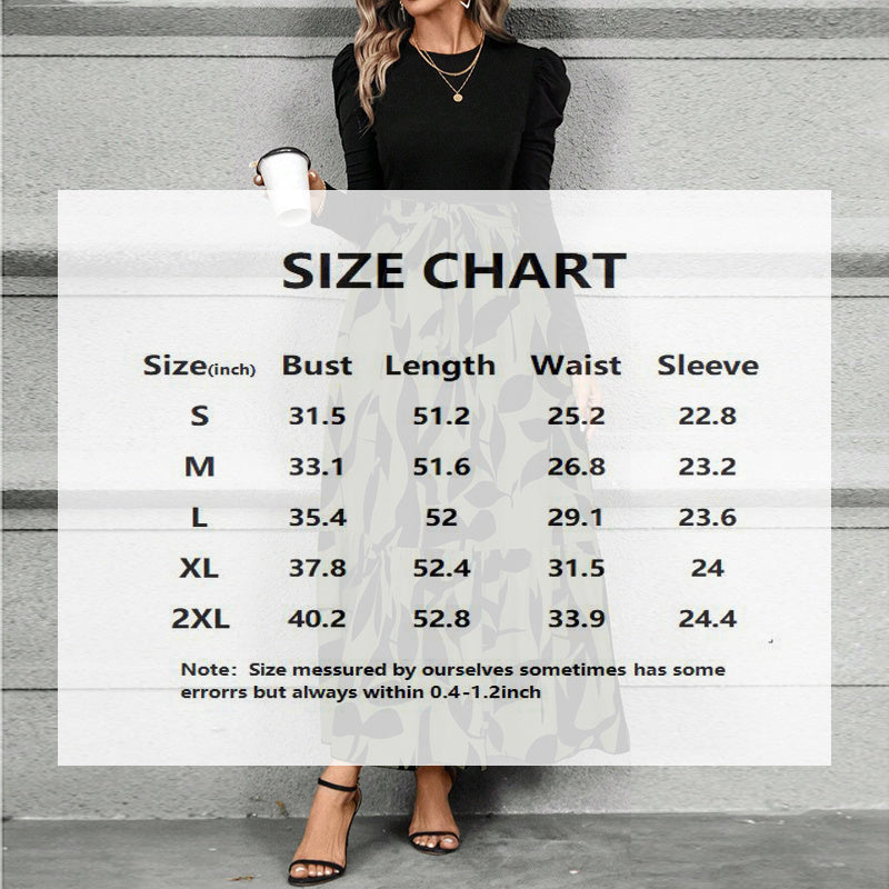 Women's Round Neck Long Sleeve Dress, Patchwork Print & Pleated Maxi Dress With Waist Bow For Spring & Fall