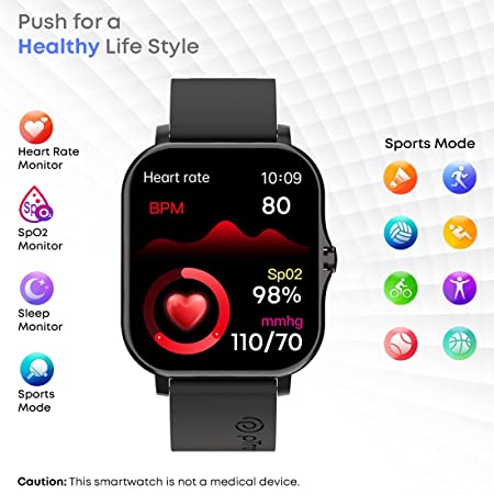 Bluetooth Calling Smartwatch with 1.7" Full Touch Display, Real Heart Rate Monitor, SpO2, Watch Faces, 5 Days Runtime, Health/Fitness Trackers & IP68 Waterproof (Black)