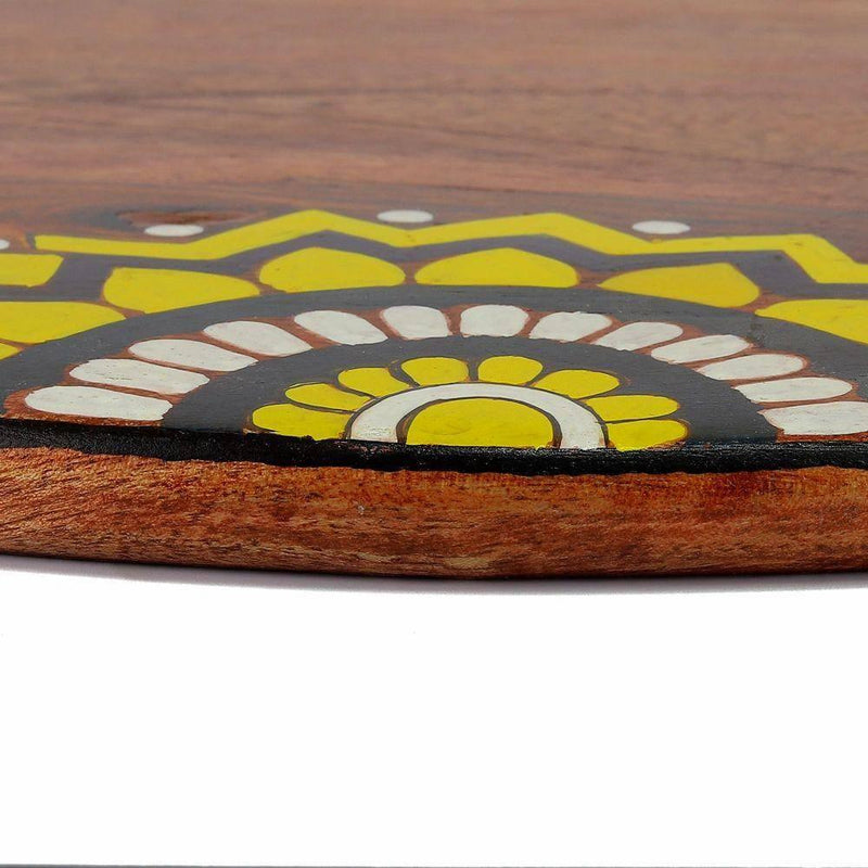 Hand - Painted Brown Wooden Tray with Handle - 